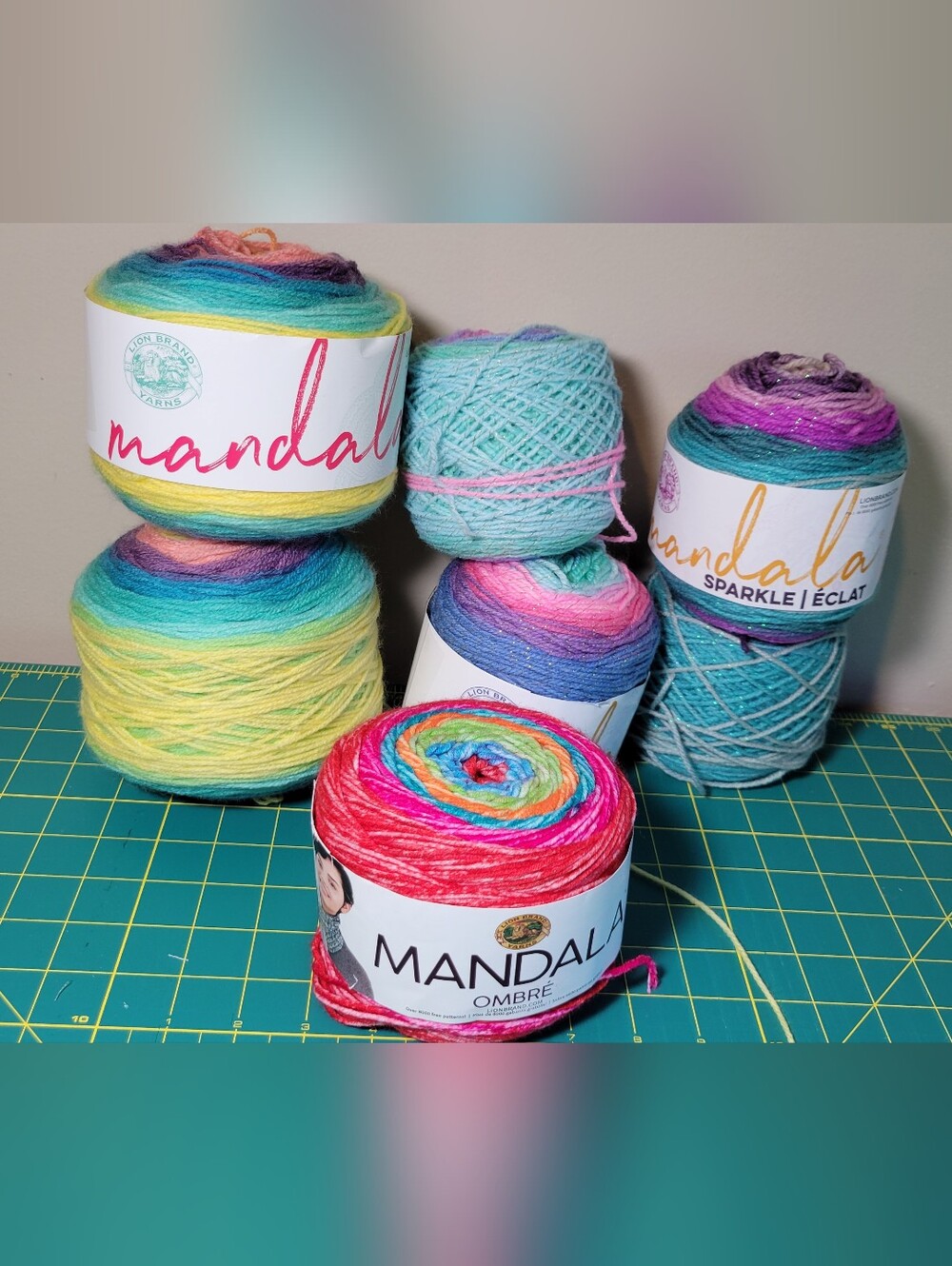 Lion Brand Mandala Yarn Cakes, Mixed Lot Of 7